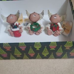 Set of Three Angel Ornaments with Gold Wings